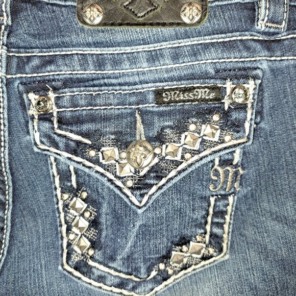 Miss Me Mid-rise Boot Jeans With Embroidery,Riveting, Rhinestones &Flap Pockets - Picture 12 of 14